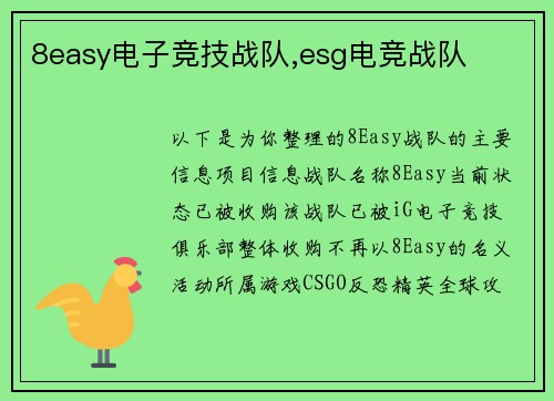 8easy电子竞技战队,esg电竞战队
